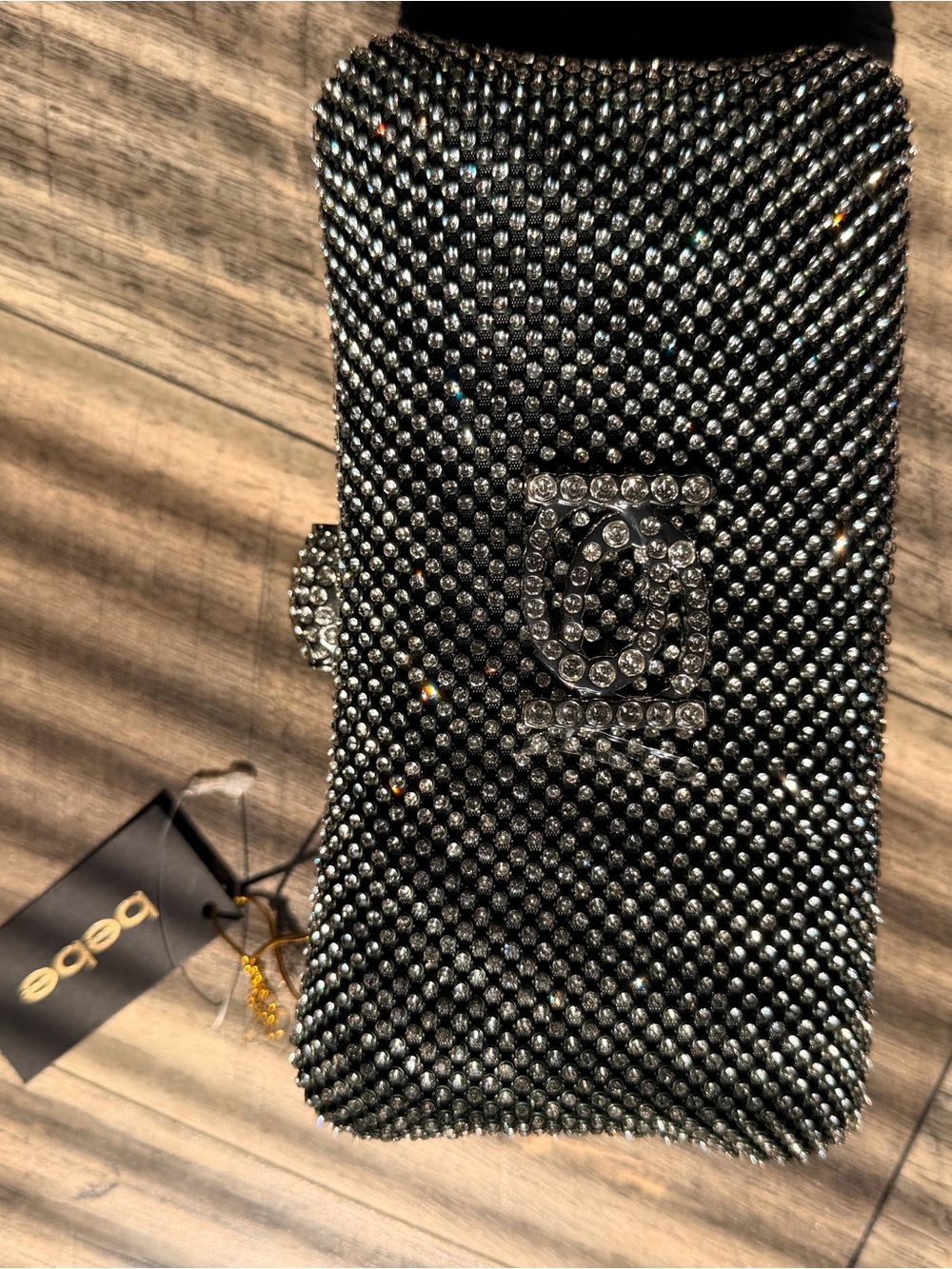 bebe Black Crystal-Embellished Clutch
